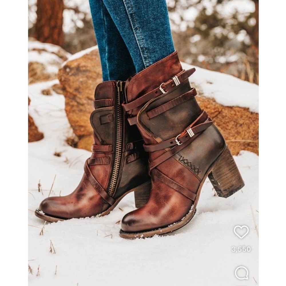Freebird BAKER Boots Womens 6 Wine Multi Leather Buckle Strappy Distressed Rare